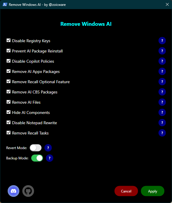 Remove Windows Ai : script/GUI pour retirer l&rsquo;IA de Windows 11 (avec sauvegarde)